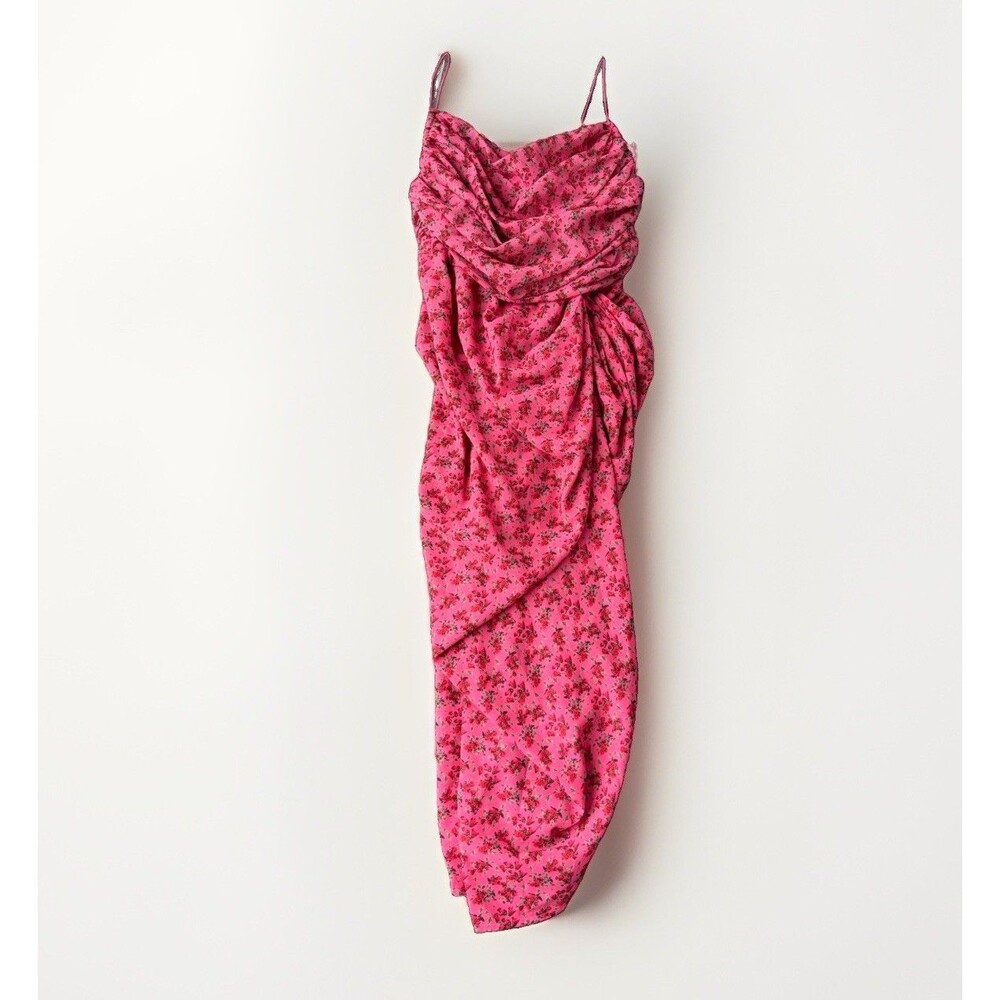 PrettyLittleThing Dress 10 NWT Pink Floral Ruched Bodycon Cocktail Party Midi